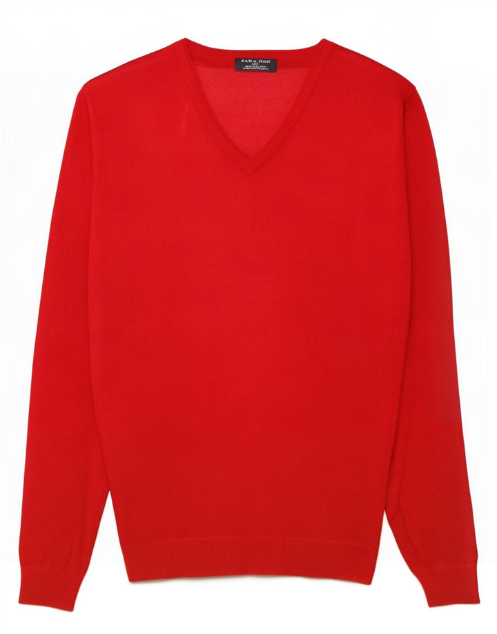 Męski sweter Zara z dekoltem w kształcie litery V, XL, czerwona wiskoza