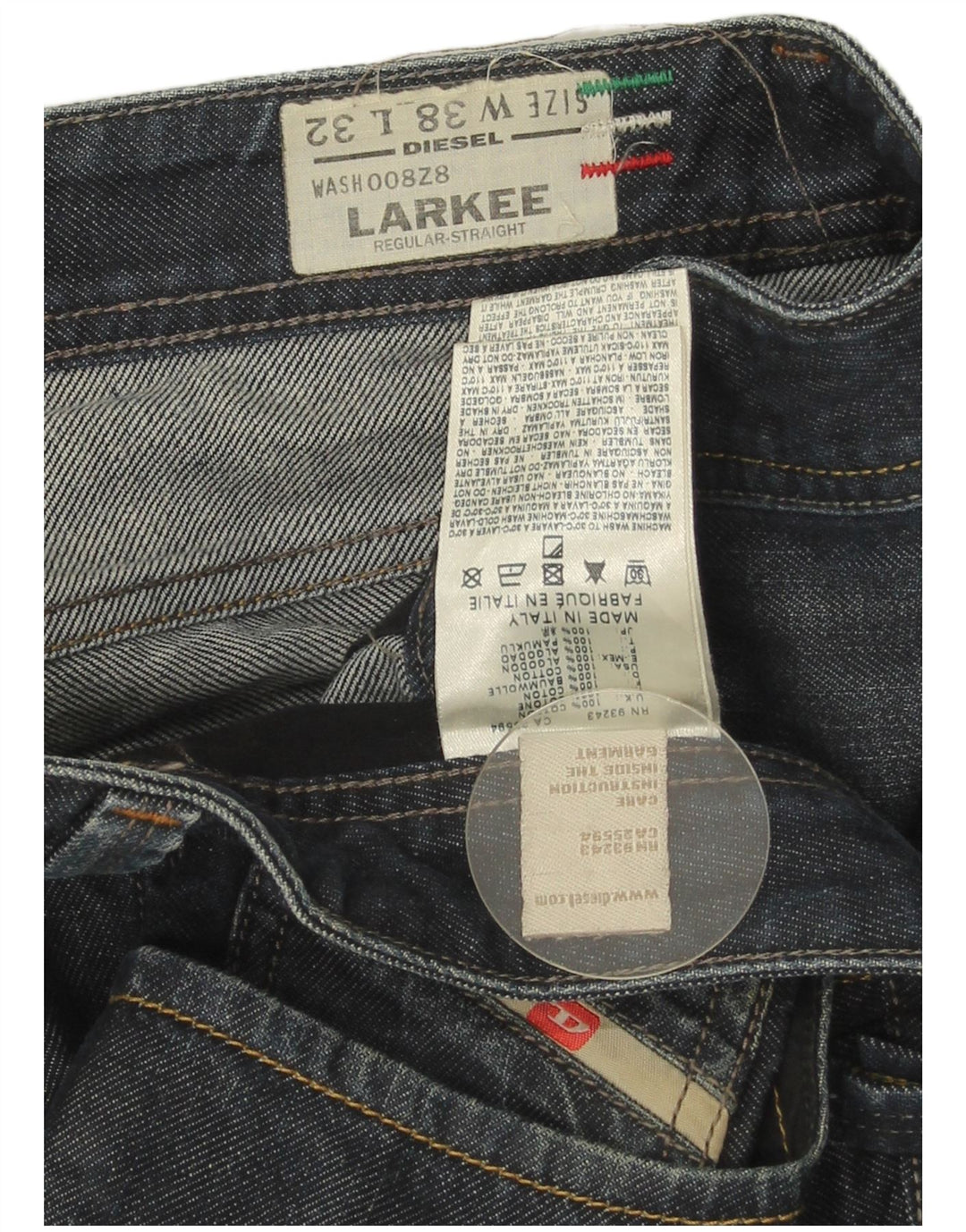 Diesel Męskie Larkee Regular Straight Jeans W38 L32 Niebieska bawełna