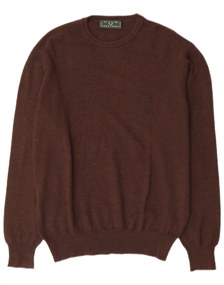 Męski sweter z okrągłym dekoltem Fred Perry, średnio brązowa wełna