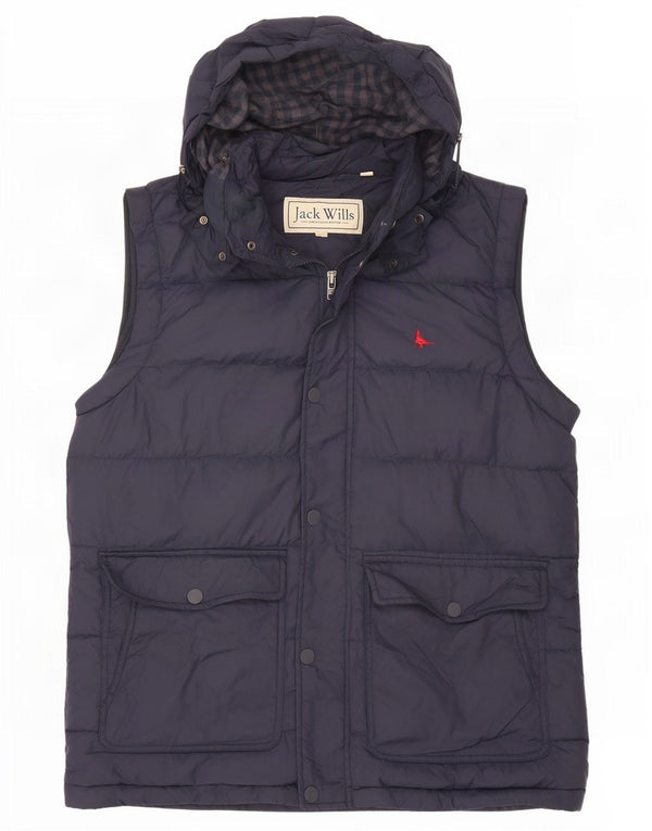 Jack Wills Mens Hooded Padded Gilet UK 38 Medium Navy Blue Nylon
