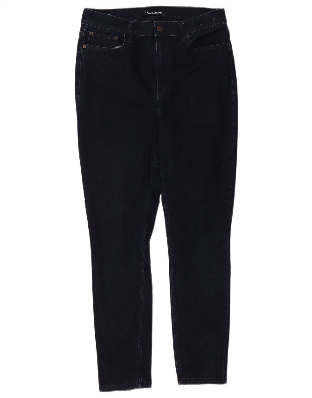 Damskie dżinsy rurki CALVIN KLEIN z wysokim stanem US 12, duże, W31 L26, granatowe