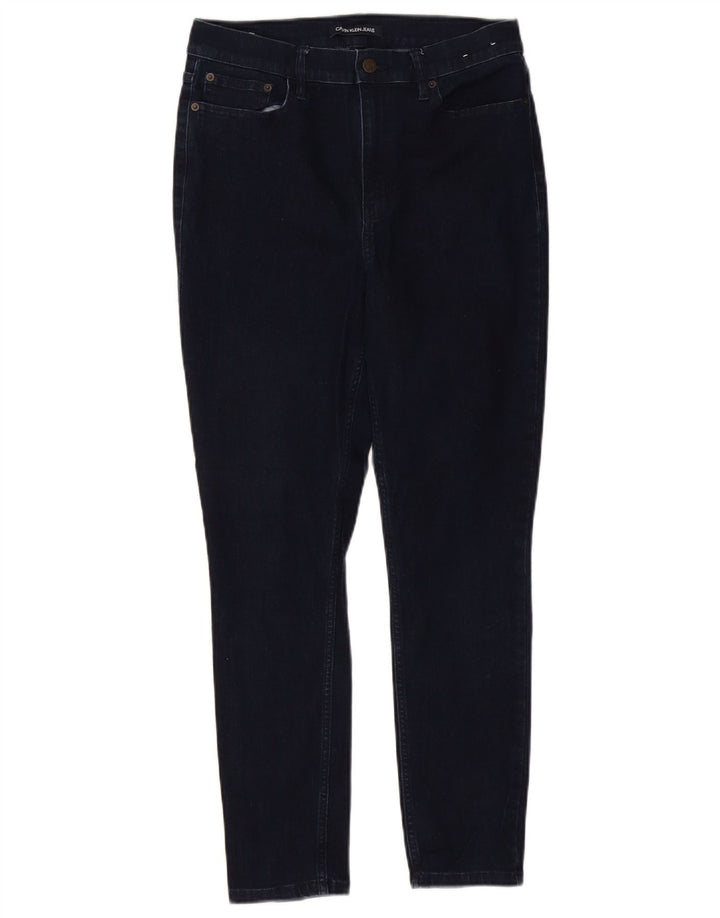 Damskie dżinsy rurki CALVIN KLEIN z wysokim stanem US 12, duże, W31 L26, granatowe