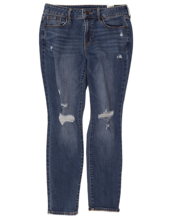 Stare granatowe damskie jeansy skinny w trudnej sytuacji UK 8 małe W28 L26 niebieska bawełna