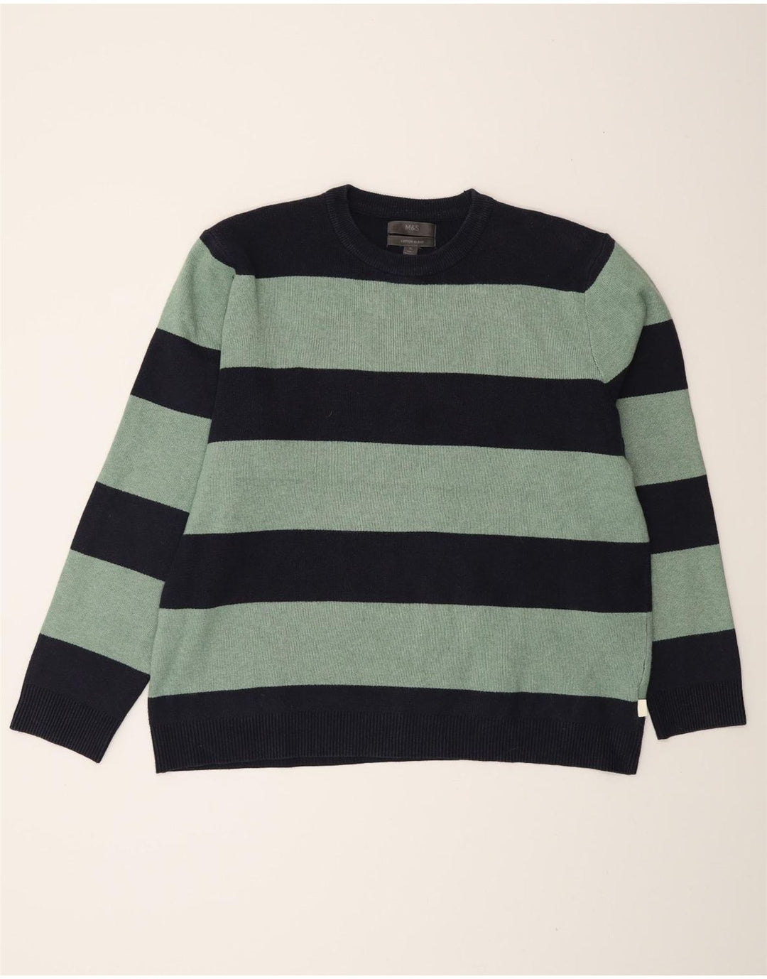 Marks & Spencer Męski sweter z okrągłym dekoltem XL, granatowy w paski