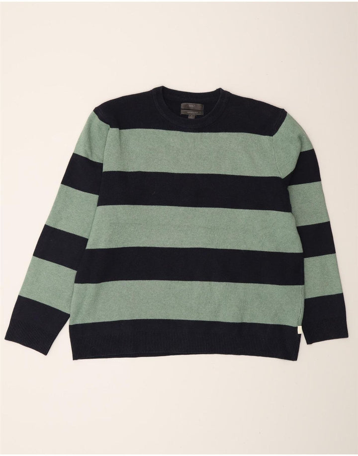 Marks & Spencer Męski sweter z okrągłym dekoltem XL, granatowy w paski