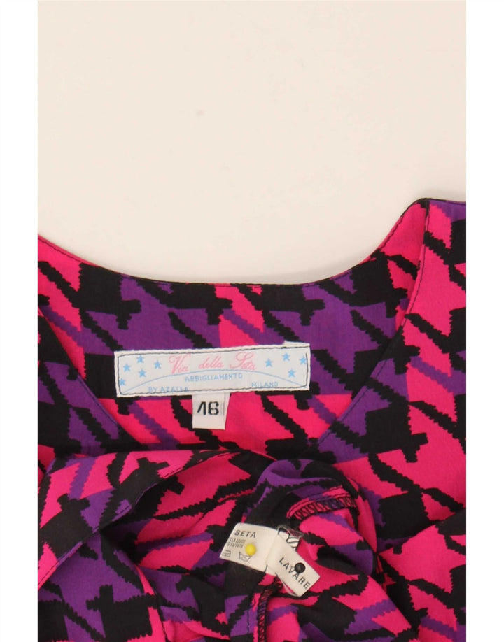 Damska bluzka koszulowa oversize w stylu vintage IT 46, duża, różowa, jedwabna w pepitkę