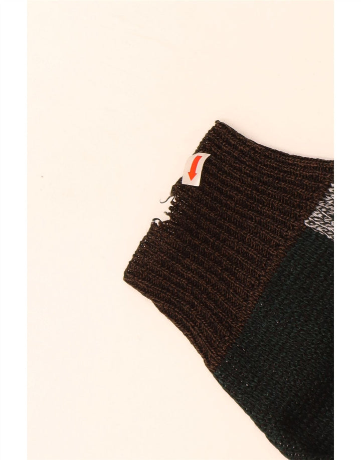 Męski sweter z okrągłym dekoltem w stylu VINTAGE XL, brązowy, akrylowy z blokami kolorów