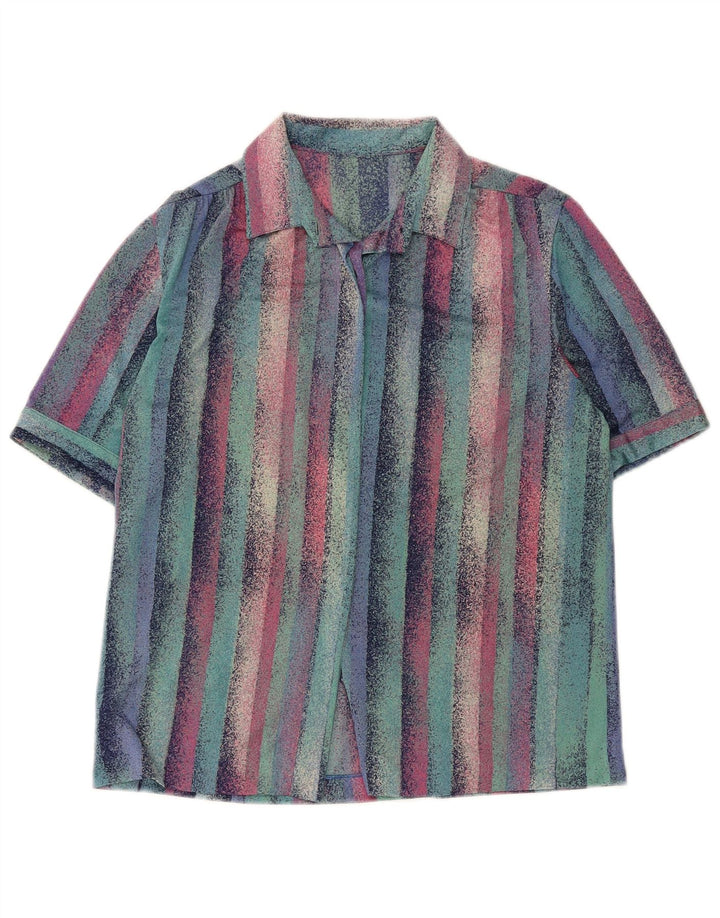 Koszula damska z krótkim rękawem w stylu vintage UK 12, średnie, wielokolorowe paski, retro
