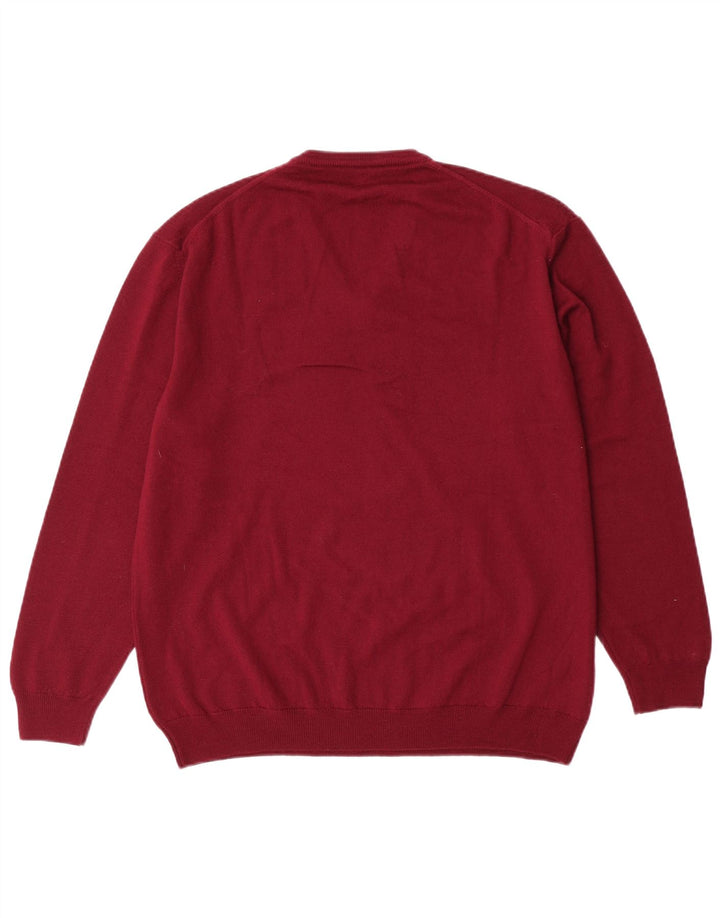 Męski sweter VINTAGE z dekoltem w szpic IT 50, średni bordowy, dziewicza wełna