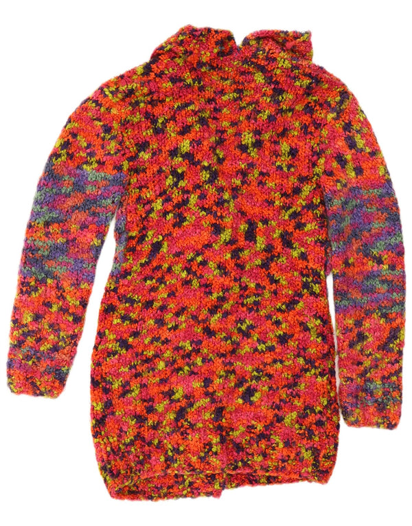 Vintage damski sweter rozpinany o przedłużonym fasonie UK 8, mały, wielobarwny nakrapiany