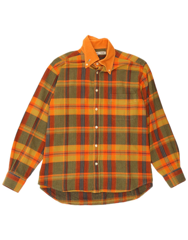 Vintage męska koszula flanelowa, bawełniana w średnią żółtą kratkę
