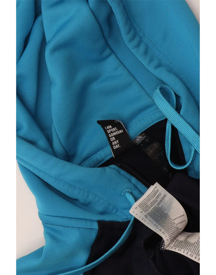 Adidas Męski sweter z kapturem i zamkiem błyskawicznym, mały, granatowy, z blokami kolorów, poliester