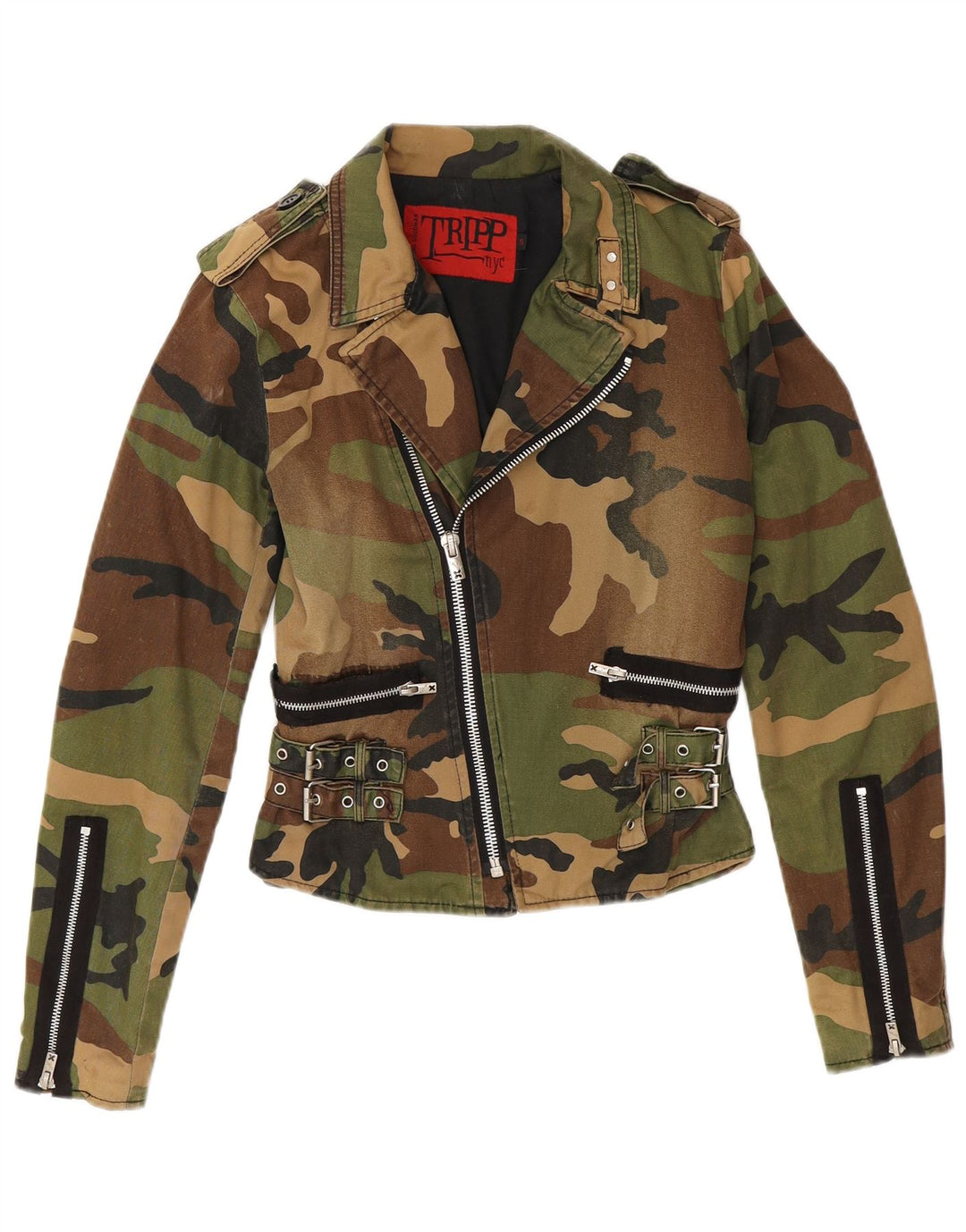 Damska kurtka wojskowa TRIPP NYC Crop UK 10, mała, bawełniana w kamuflażu khaki