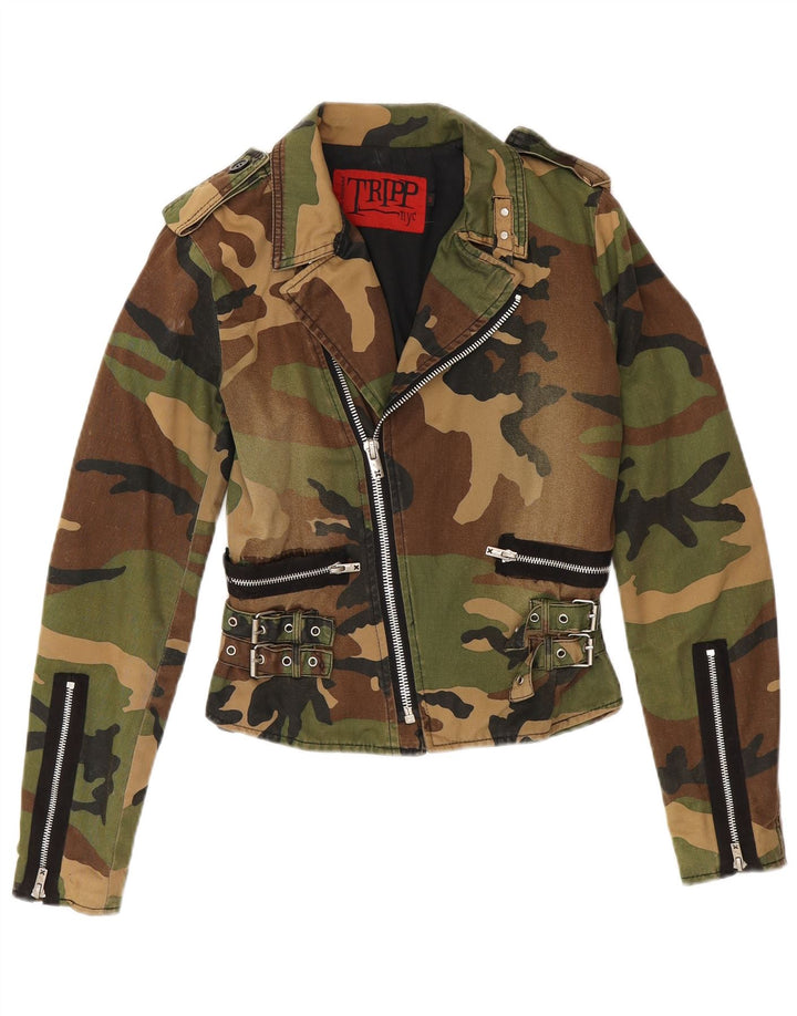 Damska kurtka wojskowa TRIPP NYC Crop UK 10, mała, bawełniana w kamuflażu khaki