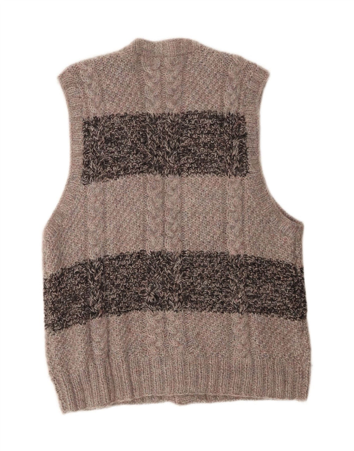 Męski sweter bez rękawów w stylu vintage, duży, szary, z blokami kolorów