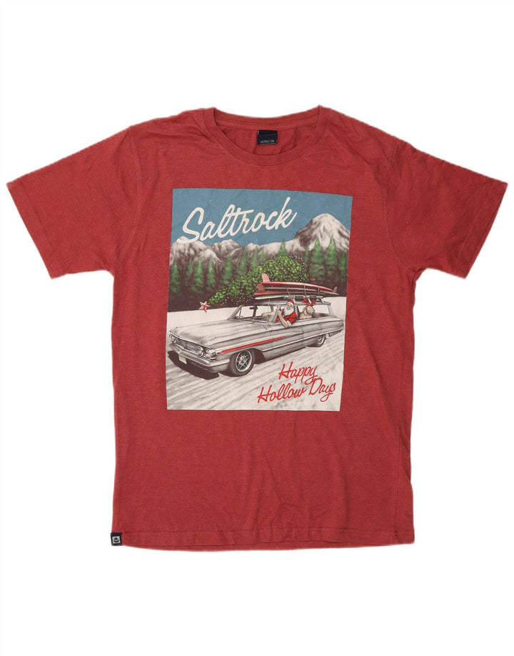 Męski T-shirt z grafiką SALTROCK, mały, czerwony, bawełniany