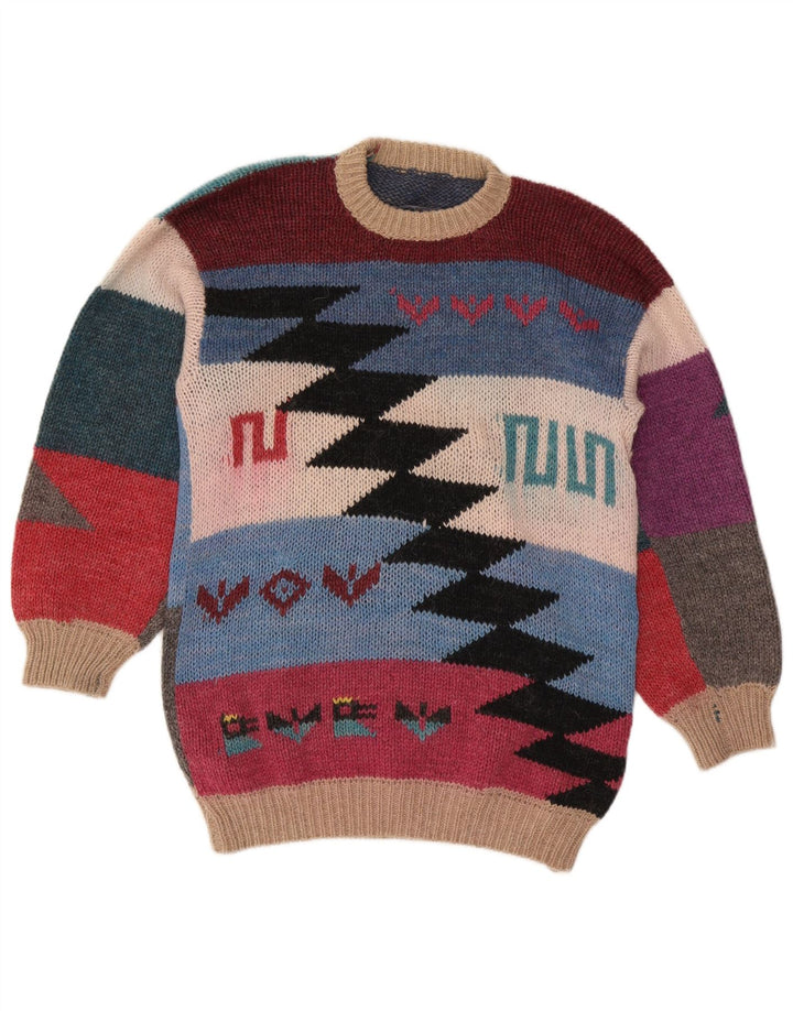 Sweter damski w stylu vintage z okrągłym dekoltem UK 14, średni, wielobarwny