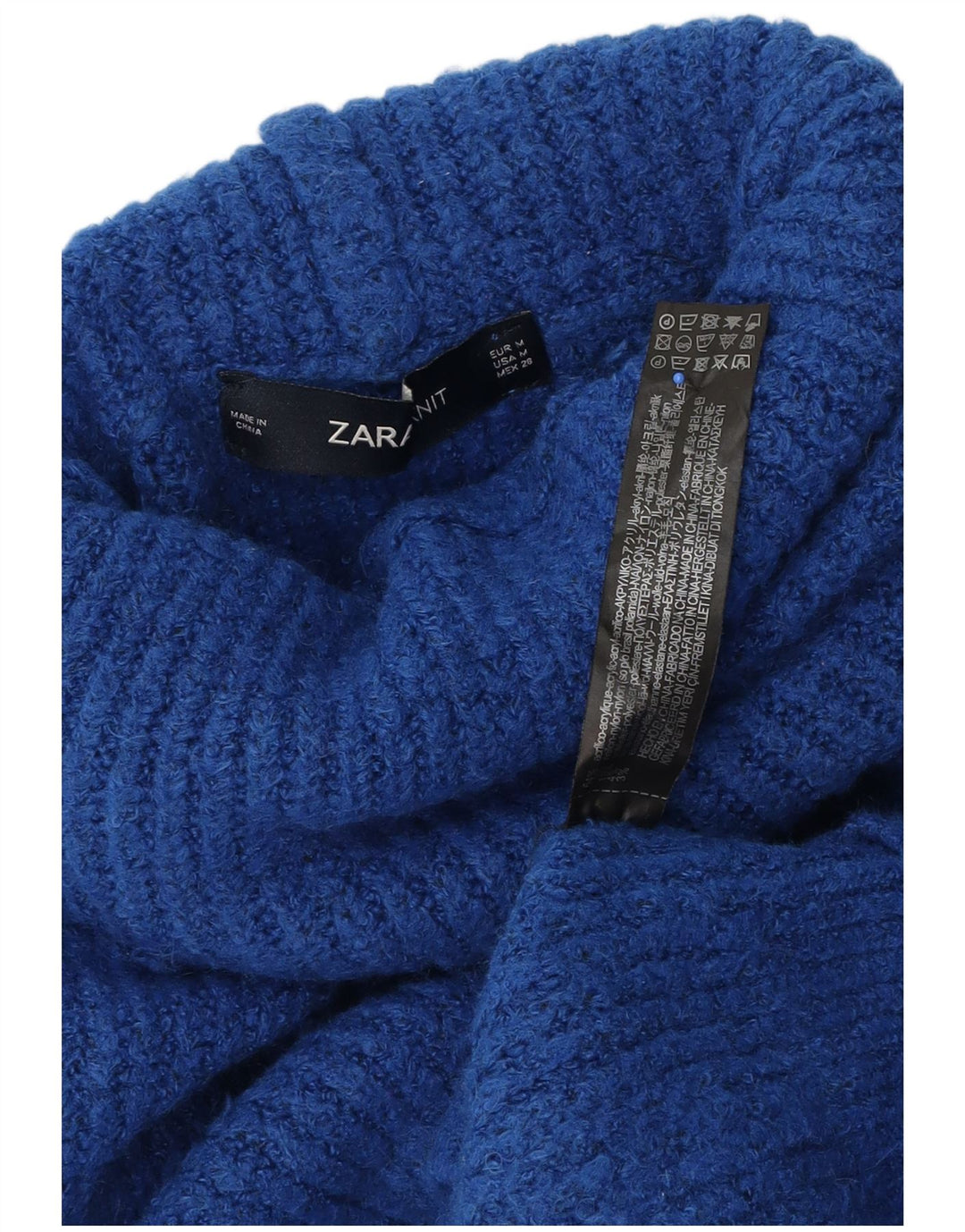 Damski sweter oversize Zara z wywijanym dekoltem UK 14, średni niebieski akryl
