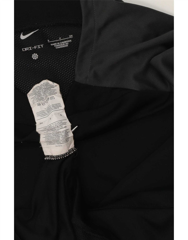 Męski T-shirt z grafiką Nike Dri Fit, mały, czarny poliester z blokami kolorów