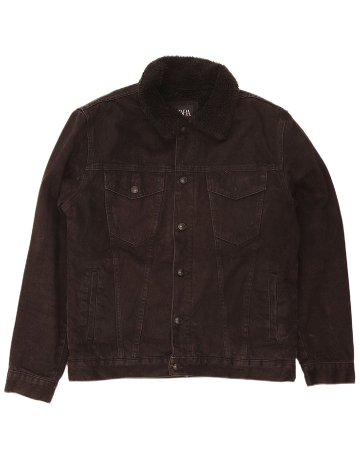 Męska kurtka jeansowa Zara Sherpa UK 42 XL, czarna, poliestrowa