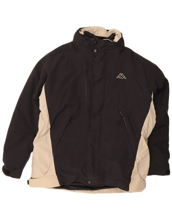 Męska kurtka wiatrówka KAPPA o luźnym kroju UK 40, duża, czarna, z blokami kolorów