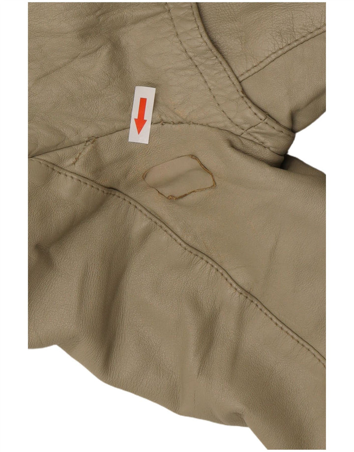 Vintage damski płaszcz skórzany UK 12 średni beż