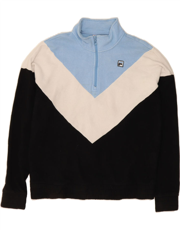 FILA Mens Zip Neck Sweatshirt Jumper XL Multicoloured Colourblock Cotton Vintage Fila and Second-Hand Fila from Messina Hembry 