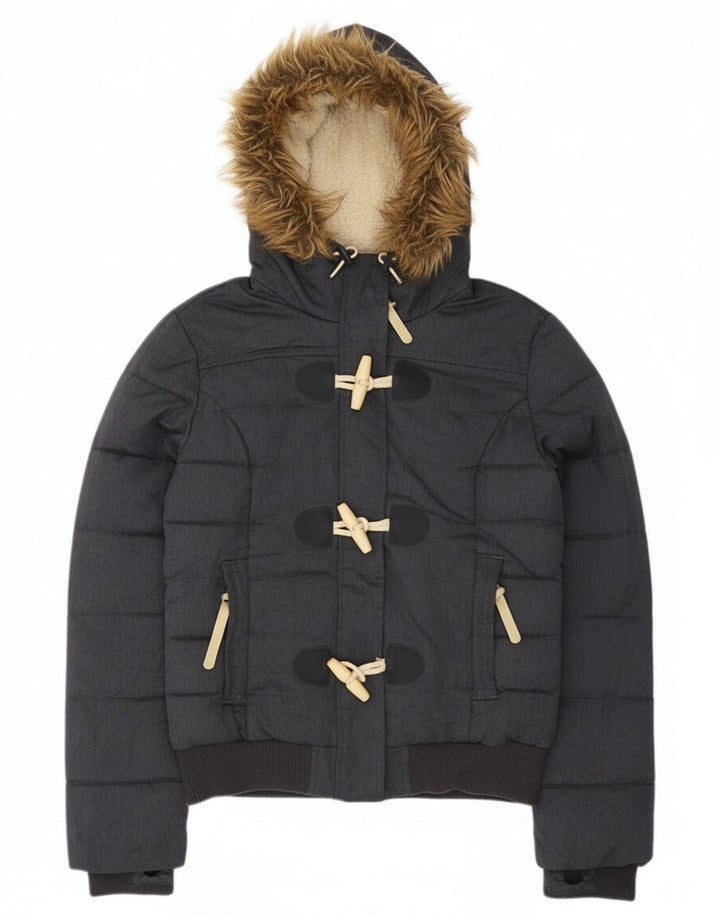 Damska wyściełana kurtka z kapturem Superdry UK 10, mała, szary poliester