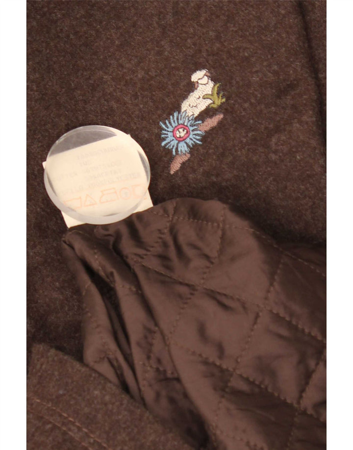 Vintage damska kurtka typu parka z kapturem, oversize, UK 10, mała, brązowa wełna