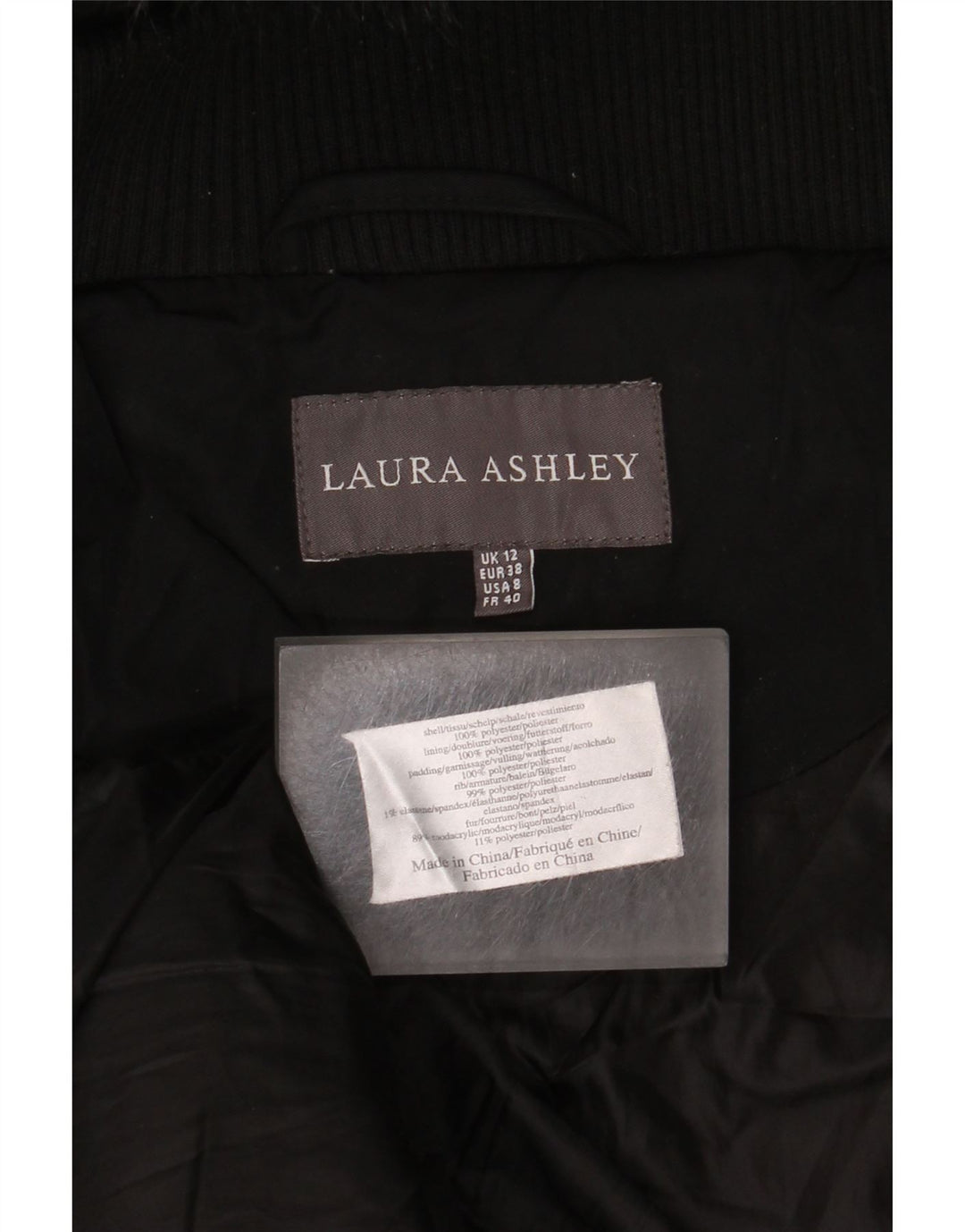 Damski ocieplany płaszcz z kapturem Laura Ashley UK 12, średni czarny poliester