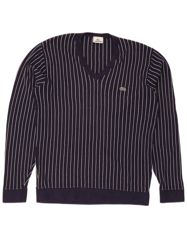 Męski sweter Lacoste z dekoltem w kształcie litery V, rozmiar 4, średni granatowy w paski
