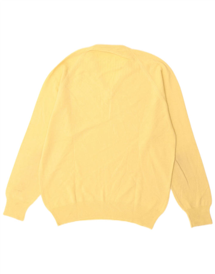 Vintage męski sweter z dekoltem w kształcie litery V, duży, żółty, z dziewiczej wełny