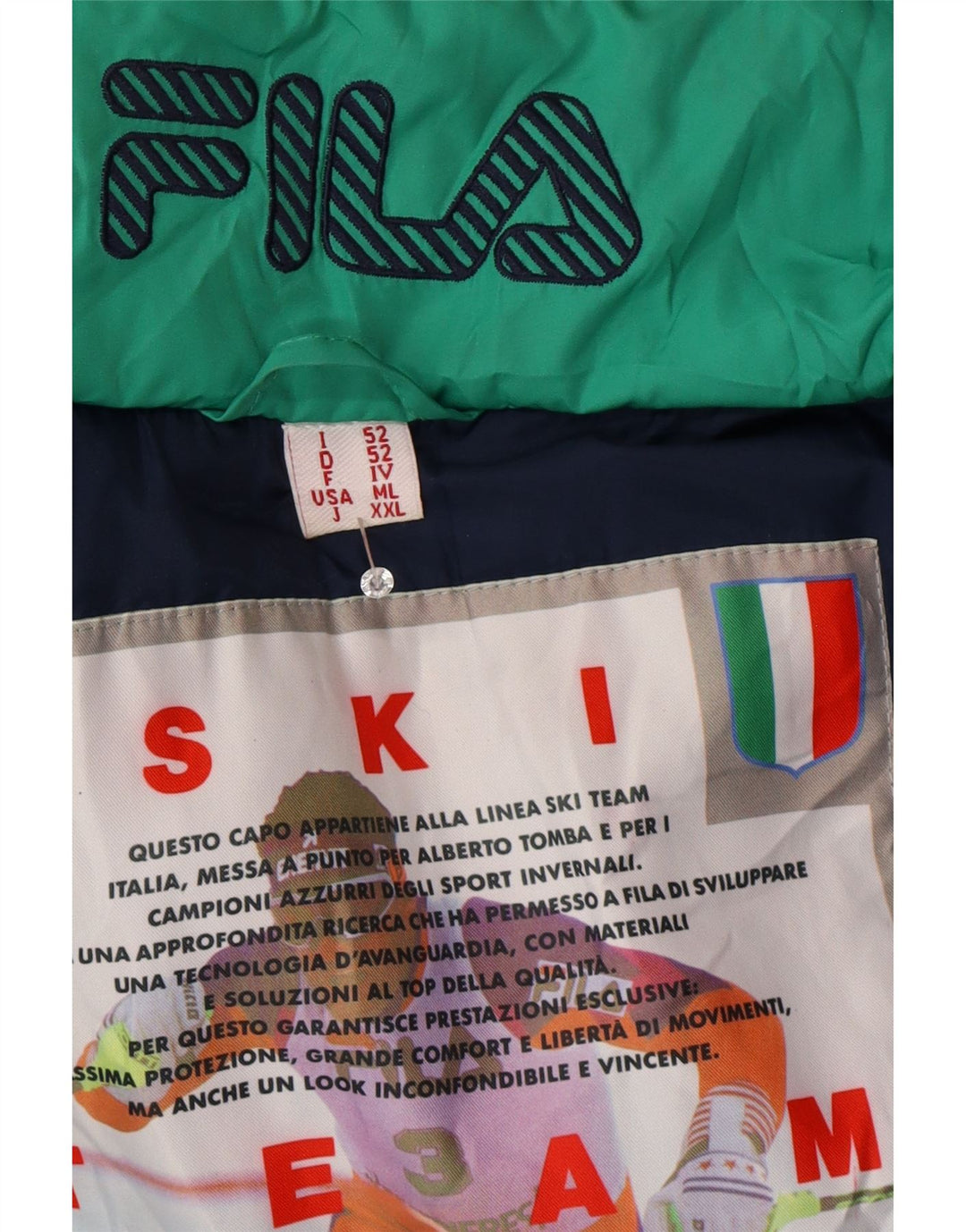 Męska kurtka narciarska Fila o luźnym kroju z kapturem IT 52, duża, zielona, geometryczna