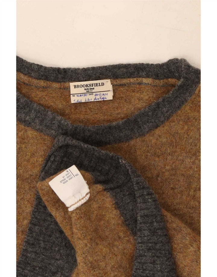 Męski sweter Brooksfield z okrągłym dekoltem, wełna w kolorze średniego brązu