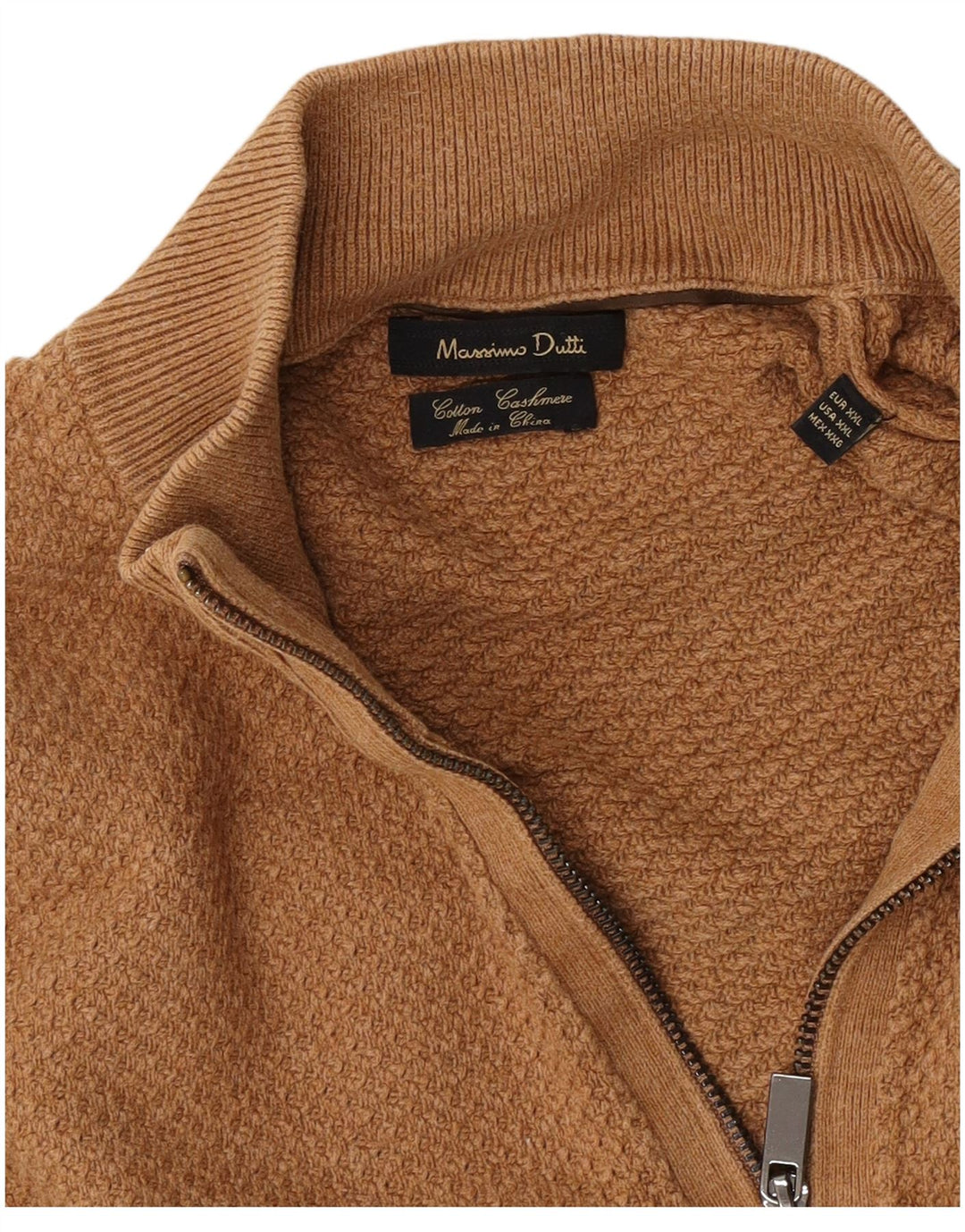 Męski sweter zapinany na zamek Massimo Dutti 2XL, brązowy, bawełniany