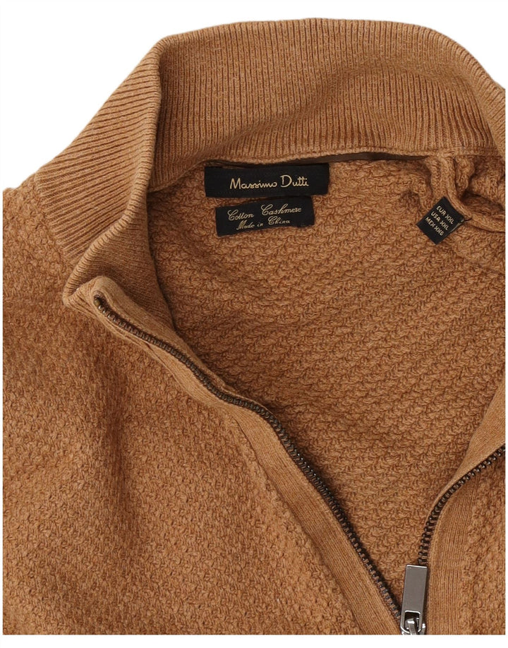 Męski sweter zapinany na zamek Massimo Dutti 2XL, brązowy, bawełniany