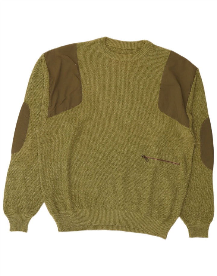 Męski sweter w stylu vintage z okrągłym dekoltem, bawełniany, średniej wielkości khaki