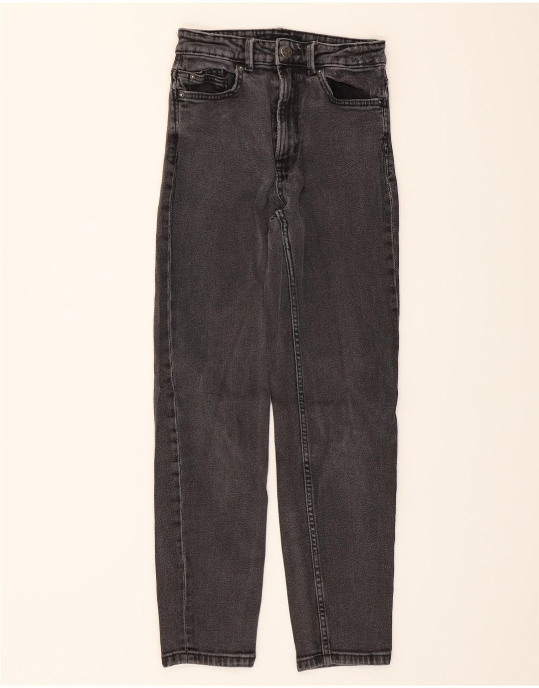 VINTAGE Womens Mom High Rise Slim Jeans W24 L27 Grey Vintage Vintage and Second-Hand Vintage from Messina Hembry 