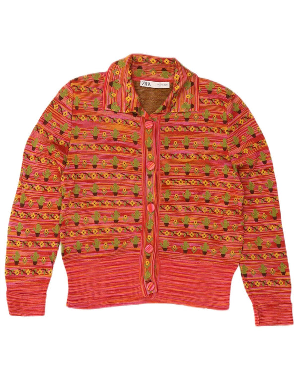 Damski sweter bolerko z rękawem 3/4 ZARA UK 14, duży, czerwony, w kwiaty, wiskoza