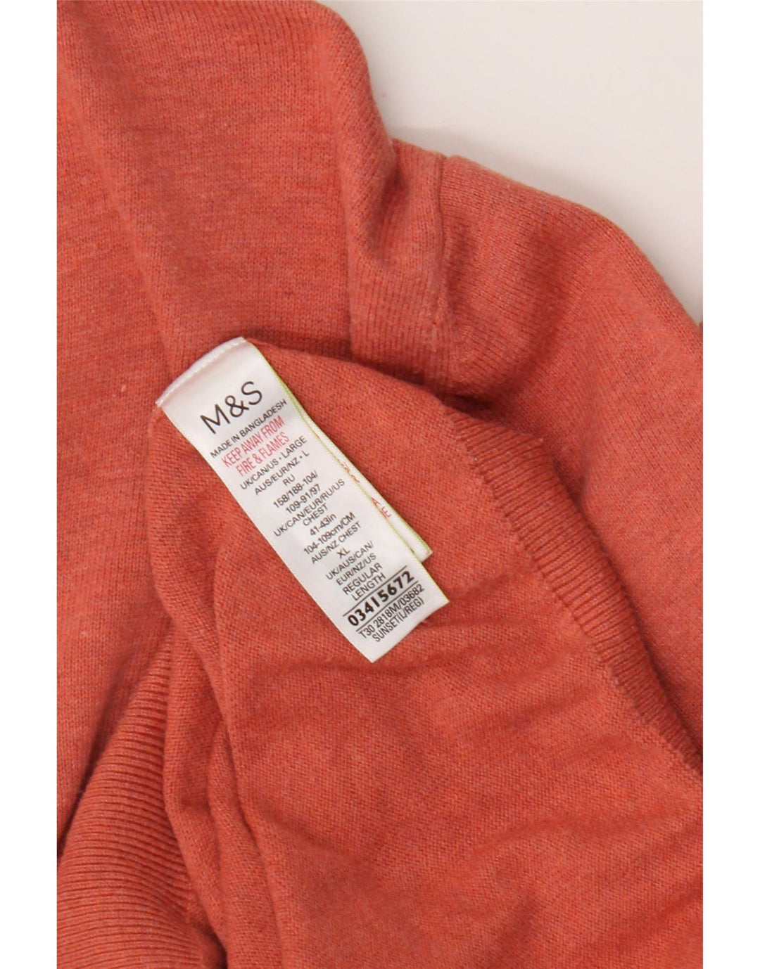 Marks & Spencer Męski sweter z dekoltem w kształcie litery V, duży, pomarańczowy, bawełniany