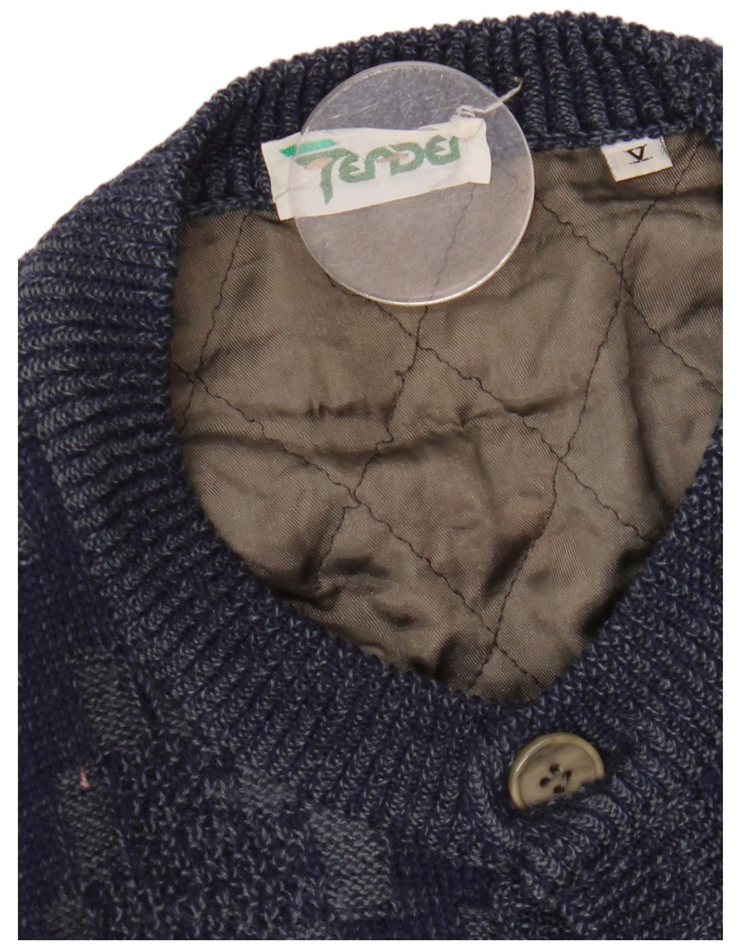 Męski sweter rozpinany VINTAGE, duży, granatowy, geometryczny, wiskoza