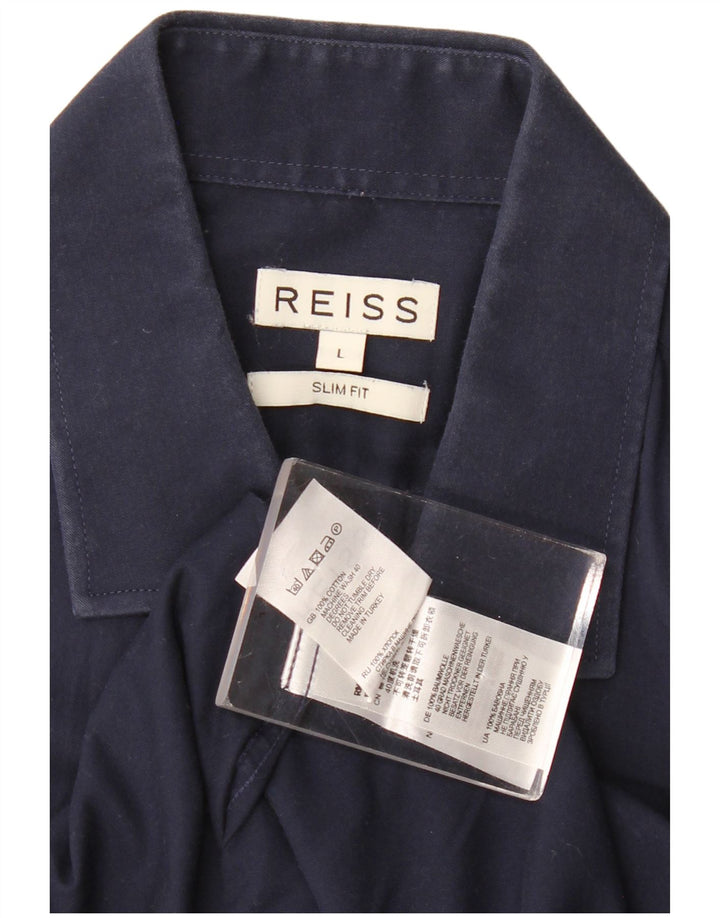 Koszula męska typu slim fit REISS, duża, granatowa, bawełniana