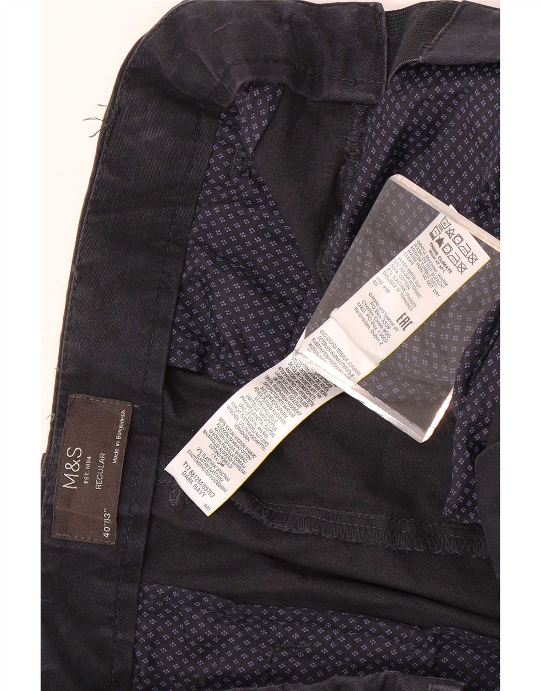 Męskie spodnie typu chino Regular Marks & Spencer W40 L33 Granatowa bawełna