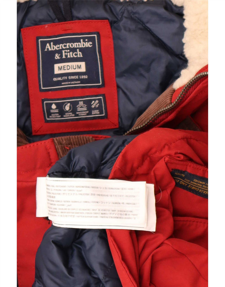 Męski ocieplany płaszcz z kapturem Abercrombie & Fitch UK 38, średni czerwony poliester