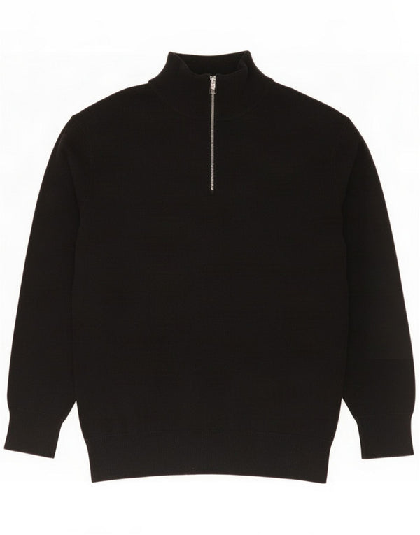 Zara Mens Zip Neck Jumper Sweater Medium Black Cotton