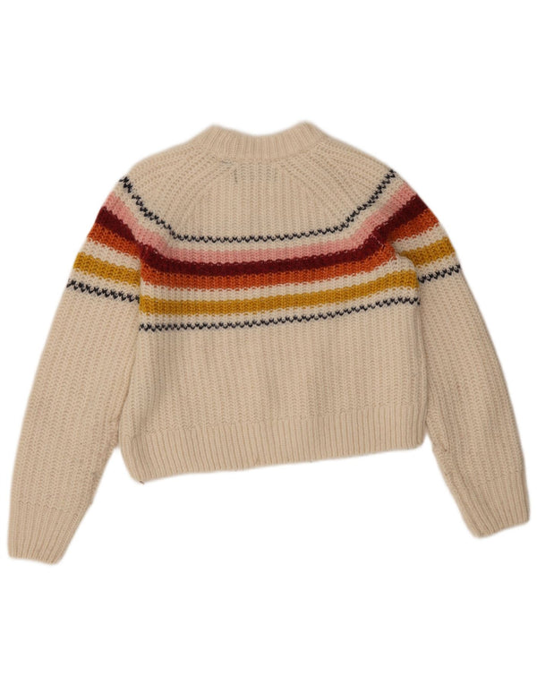 Superdry Womens Crop Crew Neck Jumper Sweater UK 8 Small White Striped