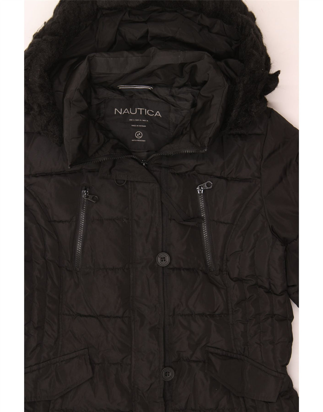 NAUTICA Womens Hooded Padded Coat UK 18 XL Black Polyester Vintage Nautica and Second-Hand Nautica from Messina Hembry 