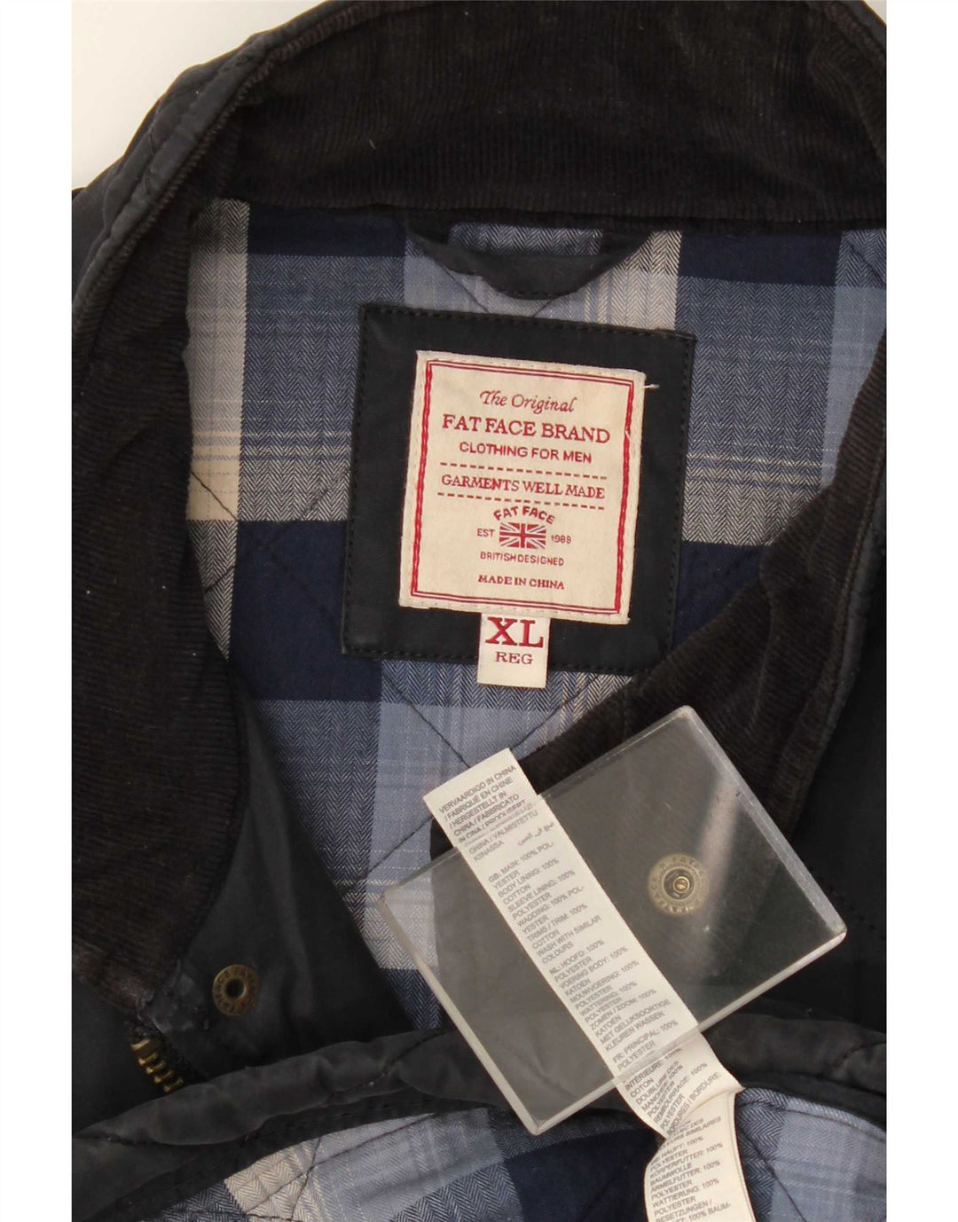 Męska pikowana kurtka Fat Face UK 42 XL, granatowa, bawełniana
