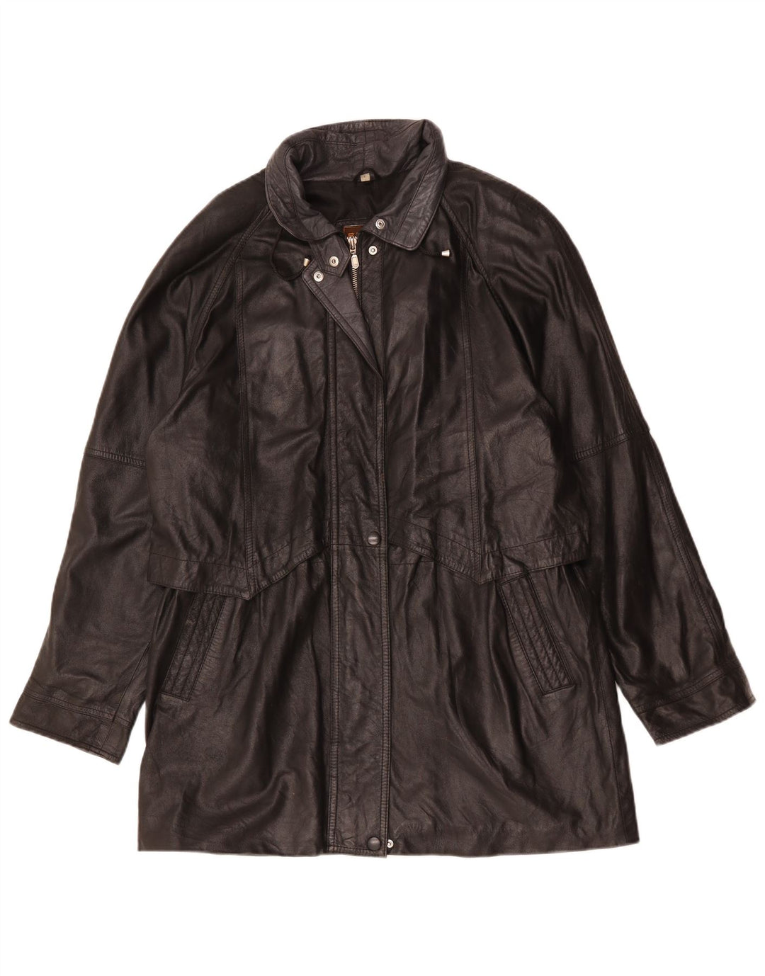 Vintage damski płaszcz skórzany oversize UK 16, duży czarny