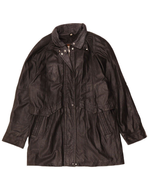 Vintage damski płaszcz skórzany oversize UK 16, duży czarny